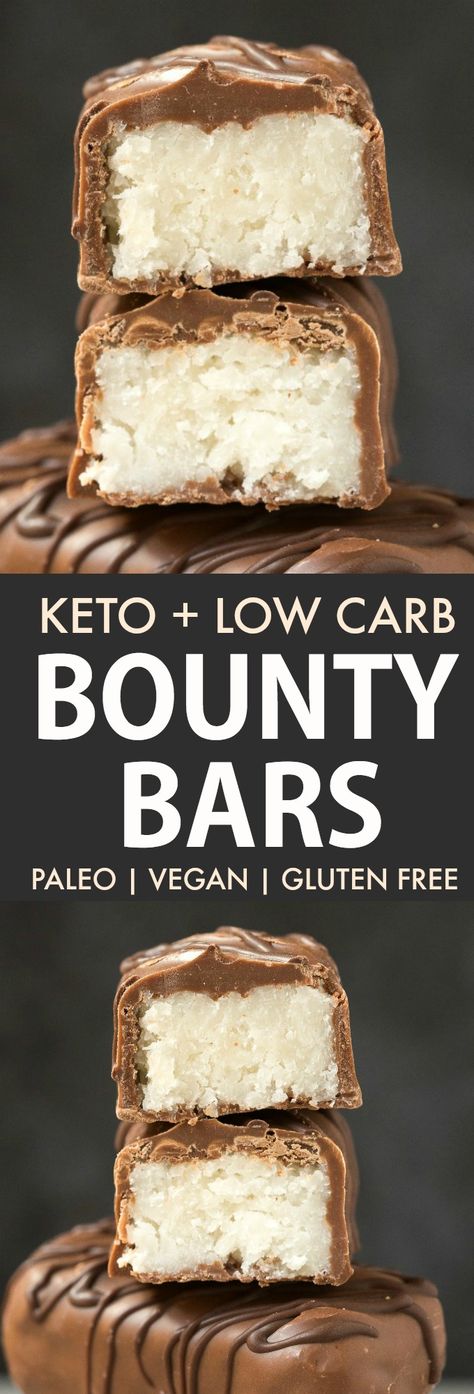 These Homemade Keto BOUNTY Bars are even BETTER than the original! Chocolate and coconut combined in this quick and easy candy bar copycat made with 4 ingredients- NO sugar, low carb and nut-free! It only takes 5 minutes too! #ketodessert #chocolatecoconut #fatbombs #ketorecipes #ketogenicdessert Keto Mounds Bars, Keto Bounty Bars, Mounds Bars, Bounty Bars, Coconut Bar, Homemade Candy Bars, Chocolate And Coconut, Easy Candy, Keto Bars