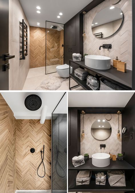 Design Interior Baie, Makeover Kamar Mandi, Ideas Baños, Bathroom Features, Decor Baie, Small Bathroom Makeover, Loft Interiors, Chevron Patterns, Feature Tiles