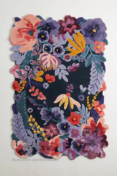 Restoration and Renovation Handmade Flower Multicoloured Irregular Area Rug 100% Imported Blended Wool Floral Area Rug (Navy, 10x8 ft) Flower Rug, Inspire Me Home Decor, Floral Area Rugs, Pile Rug, Blossom Flower, Hand Tufted Rugs, Floral Rug, Tufted Rug, Decoration Design