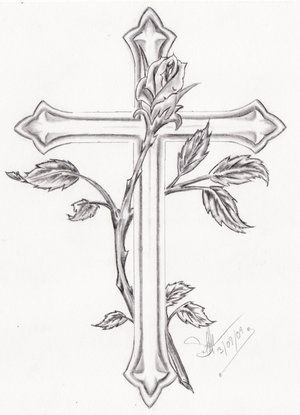 Cross With Vines, Rose Bud Tattoo, Deer Skull Art, Cross Coloring Page, Celtic Tattoo Designs, Vine Drawing, Cross Drawing, Christian Drawings, Rose Outline