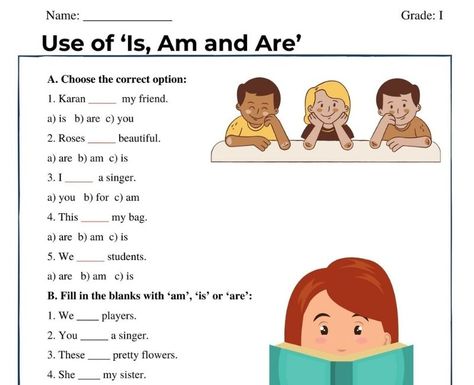 Use of is am are. Download Use of is am are worksheet for class 1. Use of is am are sentence will help the student to identify present tense with single subject, present tense with person and more. 2nd Class English Worksheet With Answers, Class 1english Worksheet, Use Of Is Am Are Worksheet, Am Is Are Worksheets, Is Am Are Worksheets, Worksheet Grade 1, Pronoun Activities, Worksheets For Class 1, English Grammar For Kids