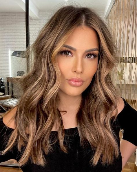 35 Gorgeous Fall Hair Colors Trending for Autumn 2023 Caramel Money Pieces On Dark Hair, Neutral Caramel Balayage, Chriselle Selling Sunset Hair, Mom Fits, Honey Brown Hair, Fall Hair Color Trends, Hair Color Caramel, Brunette Hair With Highlights, Vlasové Trendy