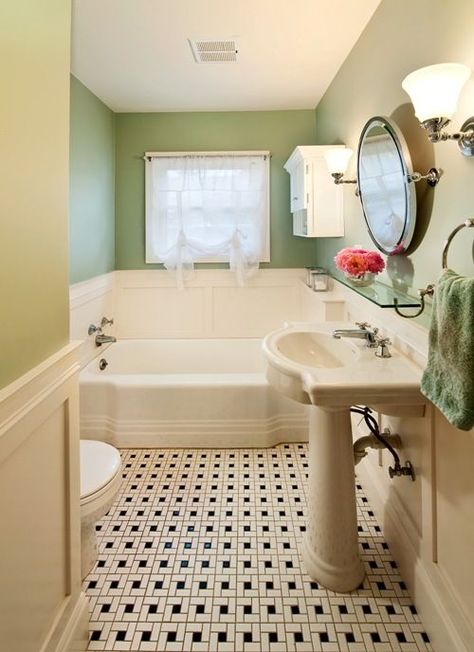 This bathroom was remodeled to match the 1930's home character. Click here to see more: http://www.powellconstruction.com/portfolio/1930-s-classic-bath Divine Paint 1930 Bathroom, Classic Bathroom Tile, 1930s Bathroom, 1930s Home Decor, Vintage Bathroom Tile, 1930s House, Art Deco Bathroom, Deco Bathroom, Retro Bathrooms