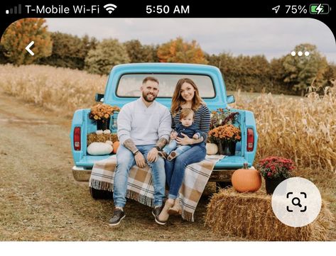 Fall Truck Family Photoshoot, Red Truck Fall Pictures, Truck Family Photoshoot, Fall Truck Mini Session, Old Truck Fall Photoshoot, Fall Truck Photoshoot, Farm Photoshoot Ideas, Homestead Products, Family Photoshoot Fall