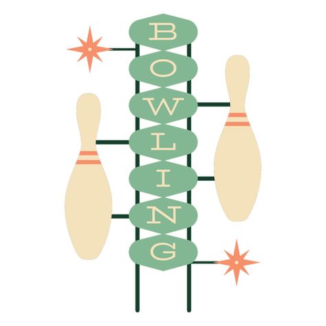 Sign retro bowling PNG Design Bowling Logo Design, Retro Bowling Alley Aesthetic, Bowling Illustration, Bowling Poster, Bowling Logo, Idea Lab, Bowling Design, Retro Bowling, Vintage Bowling