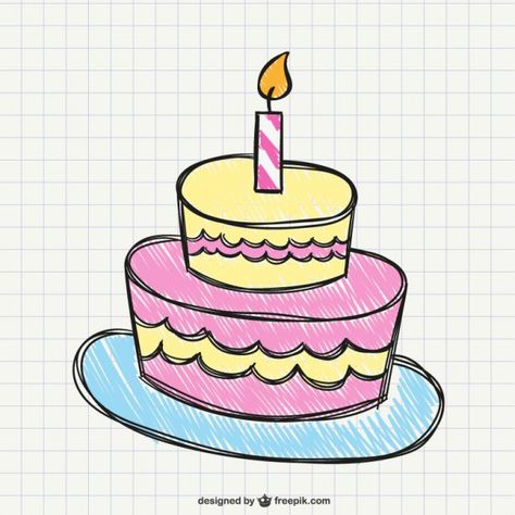 Dibujo de pastel de cumpleaños vector gr... | Free Vector #Freepik #freevector #cumpleanos #pastel #dibujo #torta-cumpleanos Birthday Cake Drawing Simple, Cartoon Cake Drawing, Cakes Drawing, Cake Draw, Birthday Cake Art, Birthday Cake Drawing, Drawing Birthday, Birthday Cake Illustration, Cake Vector