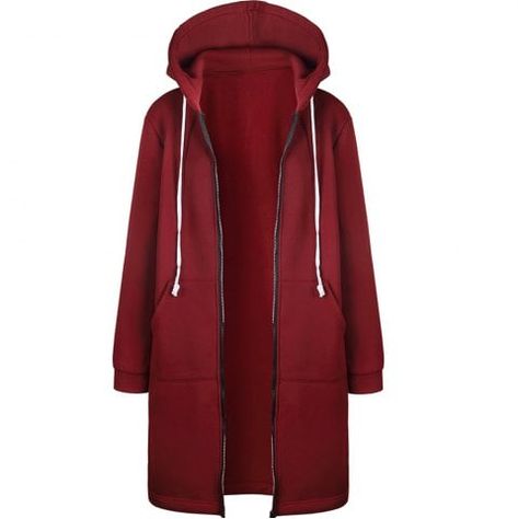 Autumn Winter Coat Women 2018 Fashion Casual Long Zipper Hooded Jacket Hoodies - RED WINE - L Thick Hoodies, Street Style Jacket, Zip Hoodies Womens, Mode Mantel, Long Hooded Sweatshirt, Zippers Fashion, Long Coat Jacket, Outwear Coat, Sweatshirt Women