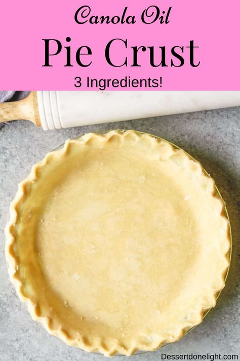 You are going to love this recipe for Canola Oil Pie Crust! It's super flaky, very easy to work with, and requires only 3 ingredients. Fill it with your favorite pie filling and bake, or blind bake it for a no-bake pie. This vegan pie crust recipe is great if you are a beginner baker or have had trouble in the past making pie crust. It's basically a no-fail recipe. #canolaoilpiecrust #piecrust #veganpiecrust #dairyfree #dairyfreepiecrust #vegandessert Pie Crust With Shortening, Coconut Oil Pie Crust, Coconut Flour Pie Crust, Oil Pie Crust, Best Pie Crust Recipe, Making Pie Crust, Tarte Vegan, Vegan Pie Crust, Homemade Pie Crust Recipe