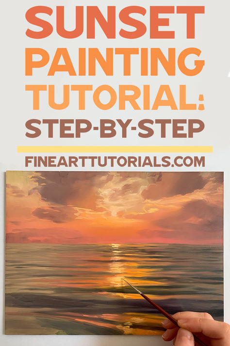 Watch this step-by-step sunset painting tutorial with oil paints. Learn how to mix the paints, then layer the oils to create this beautiful ocean scene. #OilPainting #SunsetPainting #PaintingTutorial #Art #ArtTutorial #ArtisticJourney #ArtTips #ArtMasterclass #OilPaintingTutorials #SeascapePainting #Painting #OilPainter How To Paint Ocean Sunset, Oil Painting Tutorials Step By Step, Sunset Art Painting Easy, Oil Painting Exercises, Sunset Seascape Painting, How To Paint Water With Acrylic Step By Step, Sunset Acrylic Painting Tutorials, How To Paint A Sunset, Sunset Painting Tutorial