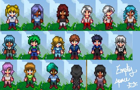 RELEASED - More Hair (Updated 4/24) | Chucklefish Forums Female Haircuts, Stardew Valley Layout, Craft Shed, Pixel Characters, New Hairstyles, Hair Catalog, Pixel Art Characters, Terraria, Games Images