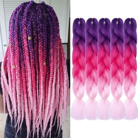 PRICES MAY VARY. ★【Hairstyle】24” Synthetic Ombre Braiding Hair High Temperature Fiber Hair Synthetic Ombre Purple to Light Pink Braiding Hair ★【Material】Soft Synthetic Fiber Jumbo Braiding Hair, Beautiful Color Braiding Hair Suitable for Box Braids, Senegal Twist, Crochet Hair, African Twist Hair etc ★【Advantage】No Smell, Soft, Durable, No Shedding, Healthy, Light, Comfortable. Easy to Braids Different Braids with Colors ★【Length & Weight】24Inch, 100g/Piece, Usually 5-8 Pcs Braiding Hair Can Mak Rainbow Hair Extensions, Senegal Twist, Kanekalon Braiding Hair, Rainbow Braids, Jumbo Braiding Hair, Hair African, Ombre Braid, Different Braids, Color Extensions