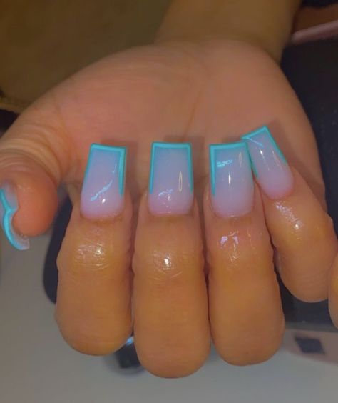 Aqua Color Nails, Aqua Blue Nails, Nails Board, Nail Aesthetic, Nail Goals, Tooth Gems, Purple Acrylic Nails, Acrylic Toe Nails, Slay Queen