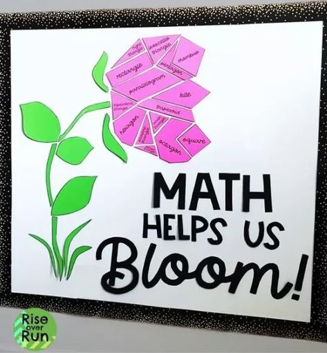 25 Fresh Spring Bulletin Board Ideas - TeacherVision Assembly Board Ideas, Mathematics Bulletin Board Ideas, Math Decorations Ideas, Flower Bulletin Boards For School, Maths Expo Ideas, Spring Math Bulletin Board Ideas, Maths Decorations Ideas, Math Board Ideas, Math Door Decorating Ideas