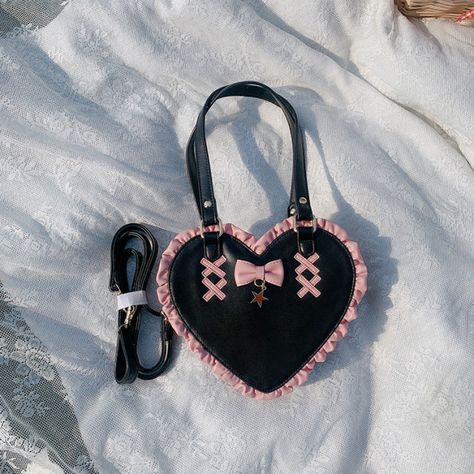 Japanese Handbag, Heart Knot, Cross Heart, Love Shape, Heart Bag, Changing Bag, Kawaii Fashion, Pink Lace, Pixie Cut