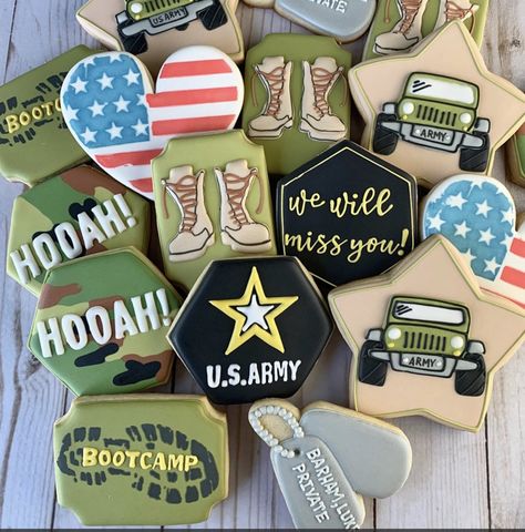 Marine Cookies, Army Cookies, Patriotic Cakes, Crayon Cake, Deployment Party, Army Birthday Parties, Patriotic Cookies, Tractor Cake, Army's Birthday