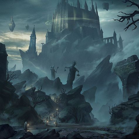 Dark Temple, Land Scapes, Female Comic Characters, Dnd Inspiration, Temple Art, My Fantasy World, Landscape Concept, Fantasy City, Fantasy Castle