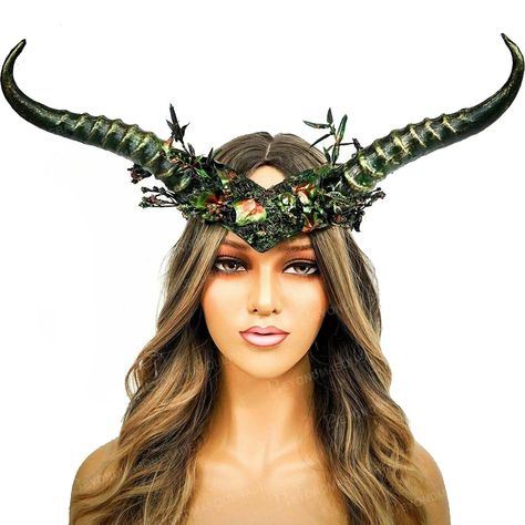 Dragon Costume Women, Pagan Costume, Animal Headdress, Ram Mask, Antelope Animal, Horns Costume, Horns Headband, Cosplay Horns, Goat Horns