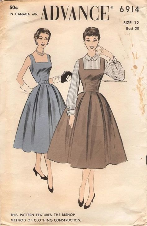 Advance 6914 | Vintage Sewing Patterns | Fandom Dress And Blouse, Vintage Clothes Patterns, Advance Patterns, Patron Vintage, Wide Skirt, 20th Century Fashion, Vintage Dress Patterns, Vestidos Vintage, Fashion Sewing Pattern