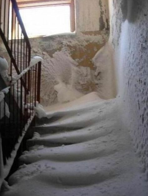 Snow on staircase inside house Unusual Houses, Architectural Sketches, Toyo Ito, Norman Foster, Dump A Day, Stairway To Heaven, Winter Beauty, Classical Architecture, Snow And Ice