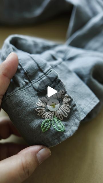 Arounna Khounnoraj on Instagram: "Adding little floral detail to my shirt cuff 🌿🌼
I used the daisy stitch for the petals, split for the leaves and a criss cross on the button.  It was simple and easy to do and made me like the shirt a lot more😆👍🏼
#embroidery" Shirt Cuff Embroidery, Cuff Embroidery, Daisy Stitch, Shirt Cuff, January 22, The Button, Criss Cross, Fun Crafts, Hand Embroidery