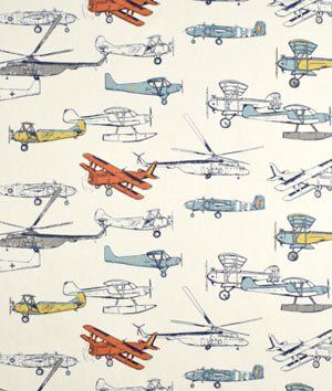 Premier Prints Drapery Fabric | OnlineFabricStore.net Airplane Fabric, Rotary Screen Printing, Premier Prints, Prints Vintage, Kids Curtains, Vintage Airplanes, Vintage Air, Beautiful Curtains, Cotton Curtains