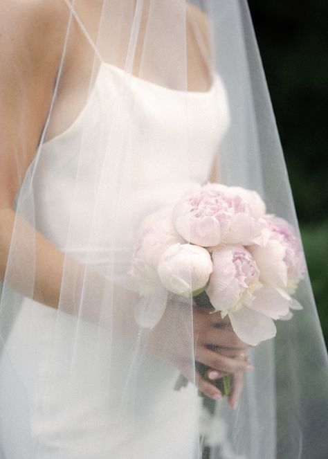 bride holding pink peony wedding bouquet in luxury coastal wedding Pink Peony Bouquet Wedding, Pale Pink Bouquet, Pink Peony Wedding, Peony Wedding Bouquet, Bouquet Luxury, Pink Peony Bouquet, Pink Peonies Wedding, Small Bridesmaid Bouquets, White Peonies Bouquet