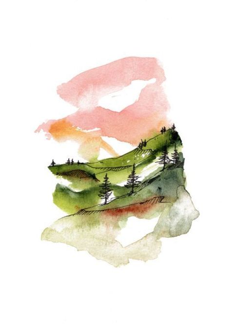 Minimal Watercolor, Watercolor Art Face, Watercolor Art Landscape, Minimalist Watercolor, Watercolor Paintings For Beginners, Watercolor Card, Water Colours, Watercolour Inspiration, Self Taught