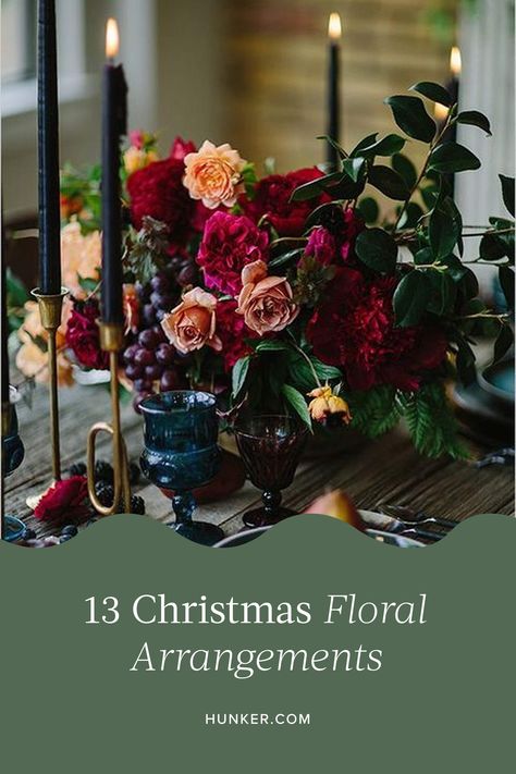 Here are 13 truly inspired Christmas floral arrangements that will turn your humble abode into a merry and bright, not to mention sweet smelling, Christmas cottage for you and your guests to enjoy. #hunkerhome #christmas #christmasdecor #christmasideas #christmasflowers Christmas Table Floral Centerpieces, Floral Christmas Trees, Unique Christmas Floral Arrangements, Christmas Flower Table Arrangements, Diy Christmas Floral Centerpieces, December Flowers In Season, Elegant Christmas Floral Arrangements, Small Christmas Floral Arrangements, Xmas Flower Arrangements