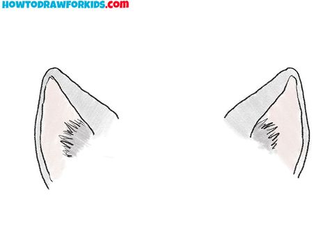 Cat Ears Drawing Reference, How To Draw Cat Ears, Puppy Ears Drawing, Cat Mouth Drawing, Wolf Ears Drawing, Animal Ears Drawing, Recreate Drawings, Cat Tail Drawing, Cat Ear Drawing