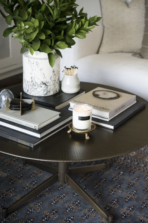 East Formula for Coffee Table Styling - Room for Tuesday Round Coffee Table Styling, Round Coffee Table Decor, Coffee Table Decor Living Room, Brass Coffee, Room For Tuesday, Table Room, Tafel Decor, Table Decor Living Room, Living Room Update