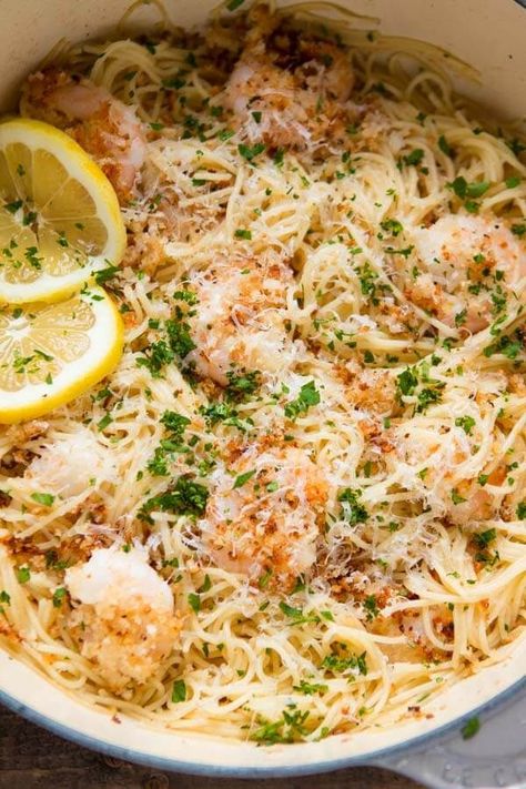 One Pot Breaded Parmesan Shrimp Scampi Pasta Parmesan Shrimp Scampi, Shrimp Scampi Pasta Recipes, Parmesan Shrimp, Shrimp And Pasta, Shrimp Scampi Pasta, Shrimp Parmesan, Scampi Pasta, Cajun Shrimp Pasta, Oh Sweet Basil