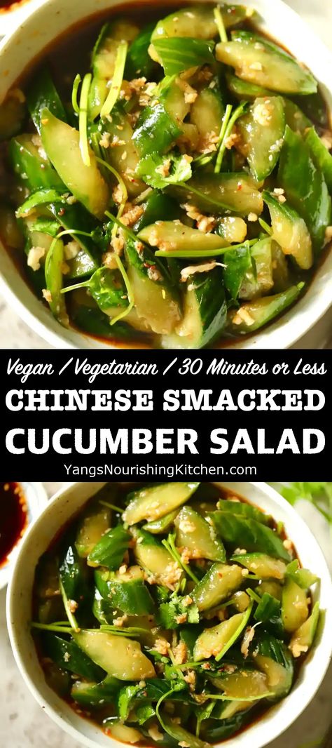 Vegan Cucumber Salad Asian, Chinese Garlic Cucumber Salad, Make Ahead Chinese Recipes, Kirby Cucumber Recipes, Smacked Cucumber Salad, Vegan Cucumber Recipes, Smacked Cucumber, Smashed Cucumbers, Asian Veggies