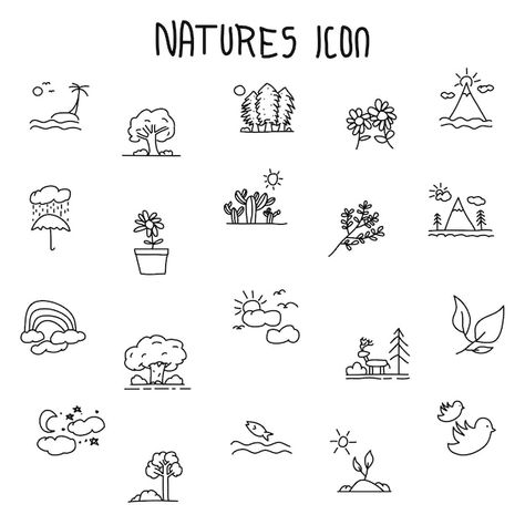 Easy Nature Doodles, Cute Nature Doodles, Nature Simple Drawing, Nature Doodles Simple, Doodle Art Nature, Nature Drawing Simple, Cottage Core Doodles, Environment Doodle, Nature Doodle Art