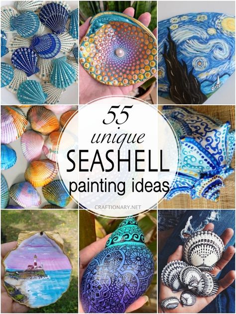 Paint On Seashells, Handkerchief Wreath, Seashell Painting Ideas, Seashell Art Diy, Sea Shells Diy, Beach Themed Crafts, Beach Inspired Decor, Oyster Shell Crafts, Seashell Projects