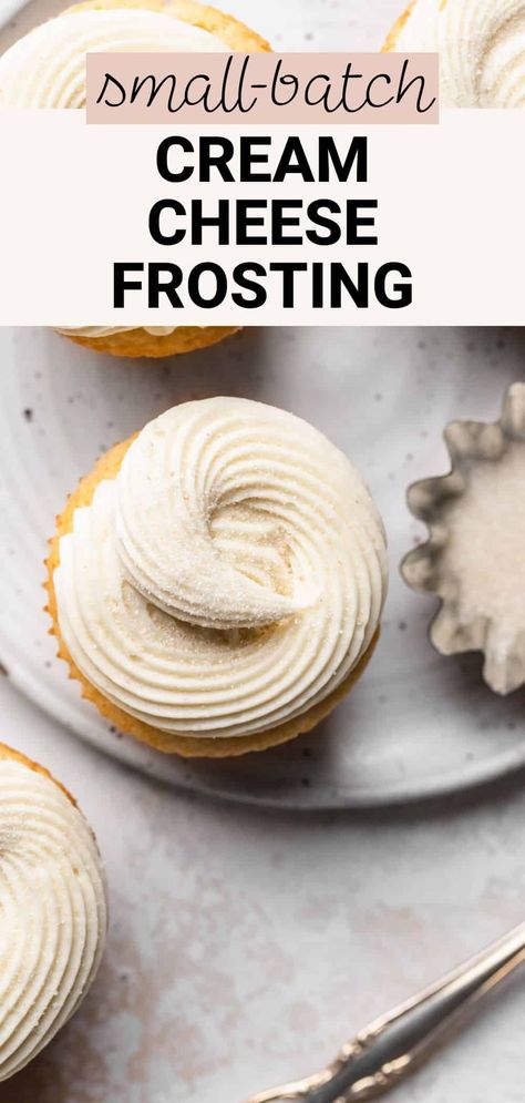 This silky smooth and creamy small batch cream cheese frosting is perfect to make for a mini cake, brownies, cookies, or a small batch of cupcakes! It's sweet, slightly tangy, easy to make, and totally delicious. Small Batch Of Cream Cheese Frosting, Small Batch Cream Cheese Icing, Small Batch Frosting Recipes, Small Frosting Recipe, Small Batch Cream Cheese Frosting, Small Batch Buttercream Frosting, Small Batch Frosting, Cream Cheese Frosting Small Batch, Small Batch Of Cupcakes