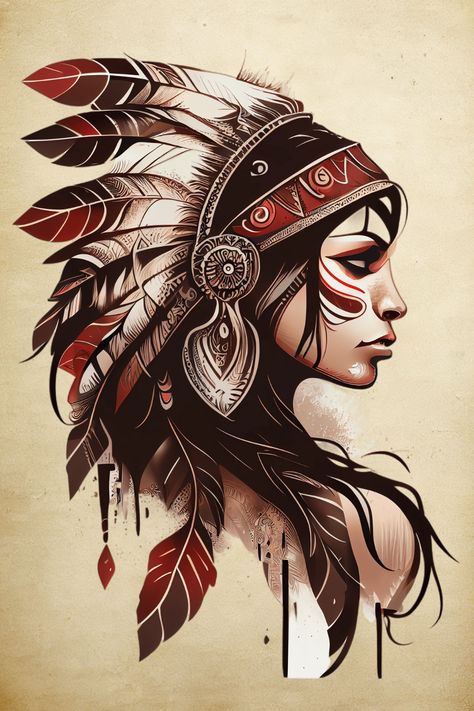 Looking for a tattoo that captures the spirit of adventure and exploration? Our Native American Tattoo design embodies the adventurous and free-spirited nature of indigenous cultures, and is a perfect choice for those who seek to embrace their wild side. Get it now on Redbubble and let the journey begin. Native American Tattoo Drawings, Native American Tattoo Ideas, Native American Woman Tattoo, Native American Headdress Tattoo, Native American Warrior Tattoos, Indian Women Tattoo, Native Indian Tattoos, Native American Tattoo Designs, Indian Tattoo Design