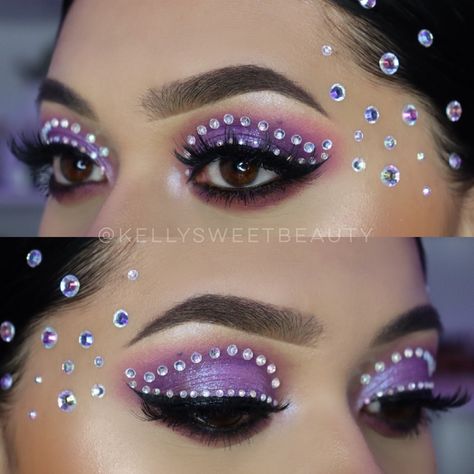 Purple rhinestone euphoria inspired eyeshadow Euphoria Eyeshadow, Rhinestone Makeup, Purple Eye Makeup, Purple Rhinestone, Eyeshadow Looks, Colorful Makeup, The Soul, Makeup Nails, The Magic