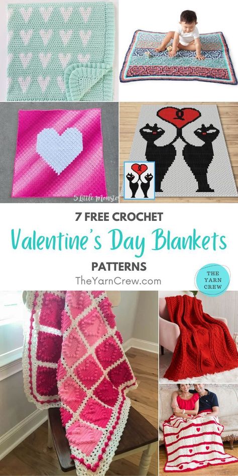 Check out these free crochet blanket patterns perfect for Valentine's day. Crochet patterns curated by The Yarn Crew. Crochet Heart Blanket, Valentines Blanket, Granny Pattern, Crochet Ball, Crochet Turtle, Valentines Crochet, Pixel Crochet, Crochet Mittens, Crochet Table Runner