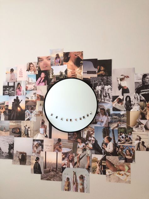 Collage Mirror Wall, Diy Study Table, Photo Walls Bedroom, Photowall Ideas, Bedroom Ideas For Small Rooms Cozy, Room Organization Bedroom, Cool Room Designs, Diy Instagram, Aesthetic Room Ideas