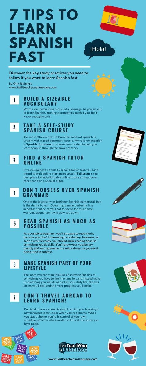 7 Tips To Learn Spanish Fast - I Will Teach You A Language Teach Yourself Spanish, Spanish Help, Spanish Words For Beginners, Basic Spanish Words, Spanish Basics, Learn Spanish Online, Learning Languages Tips, Spanish Courses, Learning Spanish Vocabulary