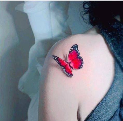 Red Butterfly Tattoo, Purple Butterfly Tattoo, Butterfly Tattoo Design, 3d Butterfly Tattoo, Simple Tattoos For Women, Tattoo Spots, Butterfly Tattoos For Women, Latest Tattoos, Tatuaje A Color