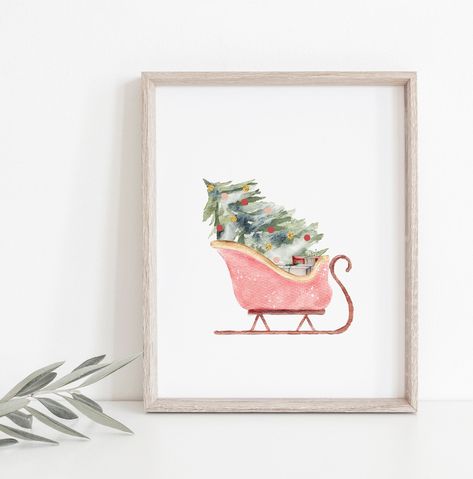 Christmas Sleigh Print Pink Christmas Print Christmas - Etsy Australia Christmas Decor Pink, Interior Prints, Pink Christmas Decor, Art Christmas Tree, Christmas Tree Print, Home Prints, Pink Christmas Decorations, Pink Holiday, Christmas Sleigh