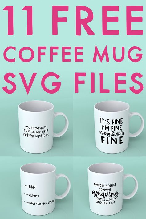 Grab this set of 11 funny coffee mug quote SVG files to make your own awesome coffee mug. You can use a Cricut, Silhouette, or any other craft machine. Plus, you can make more than just mugs with the free SVG files! Mug Funny Quotes, Coffee Svg Files, Quotes For Mugs, Mug Quotes, Coffee Quote Svg, Funny Coffee Quotes, Quote Svg Files, Coffee Mug Quotes, Best Coffee Mugs