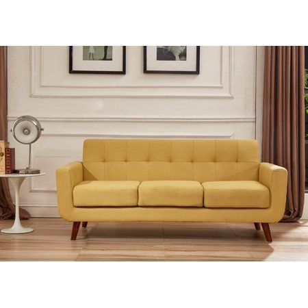 Lester Square Arms Sofa, Yellow Waiting Area Seating, Mid Century Sofa Bed, Naples Yellow, Solid Wood Design, Square Arm Sofa, Mid Century Modern Sofa, Sofa Review, Mid Century Sofa, Wayfair Furniture