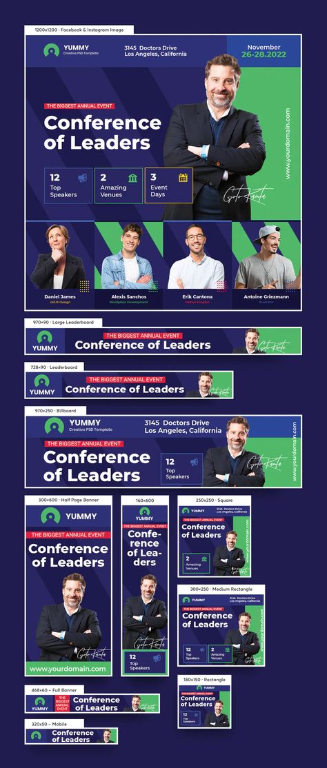 Event Conference Web Banners Template PSD Conference Banner, Conference Banners, Banners Template, Mobile Offers, Website Promotion, Display Banners, Banner Ads Design, Web Banners, Event Banner