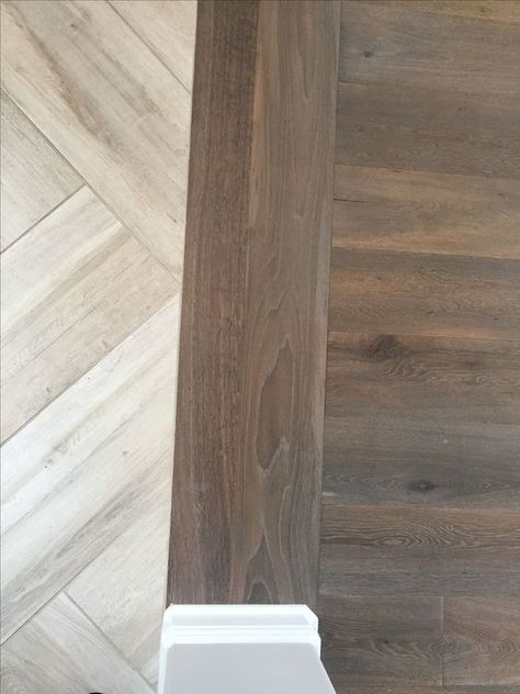 Help with transition between rooms using hardwood and laminate flooring - Home Improvement Stack Exchange Lantai Vinil, Floor Transitions, Herringbone Tile Pattern, Floor Transition, Transition Flooring, Installing Laminate Flooring, Closet Addition, Herringbone Tile, Wood Look Tile