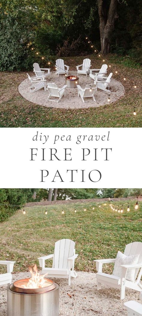 Diy Fire Pit Patio, Pea Gravel Fire Pit, Gravel Fire Pit, Outdoor Fire Pit Area, Pea Gravel Patio, Fire Pit Landscaping, Gravel Patio, Pea Gravel, Fire Pit Area