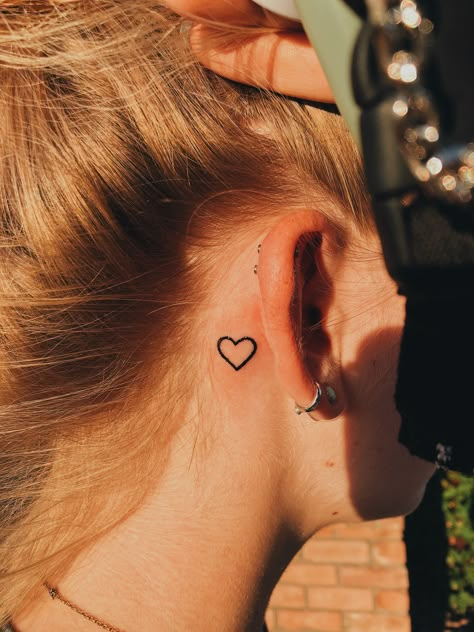 Tattoo Behind Ear Heart, Tiny Heart Tattoo Behind Ear, Mini Heart Tattoo Placement, Hear Tatoos Small, Behind The Ear Tattoo Heart, Behind Ear Heart Tattoo, Tiny Tattoo Behind Ear, Ear Tattoo Heart, Heart Behind The Ear Tattoo