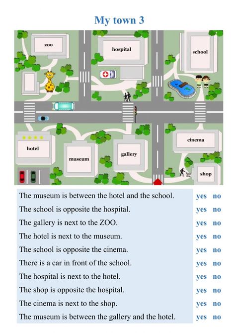 My town 3 interactive worksheet My Town Activities, Reading Comprehension For Kids, English Grammar For Kids, Grammar For Kids, English Language Learning Grammar, Living Skills, English Worksheets For Kids, English Lessons For Kids, English As A Second Language (esl)