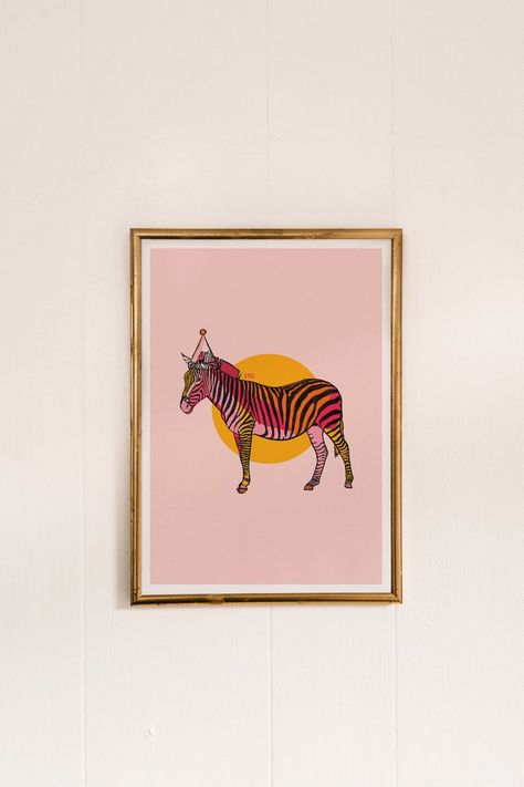 Party Zebra Art Print | Etsy Zebra Drawing, Nursery Decor Pink, Bright Wall Art, Pink Zebra Print, Elephant Print Art, Zebra Art, London Wall Art, Pink Nursery Decor, Bright Walls